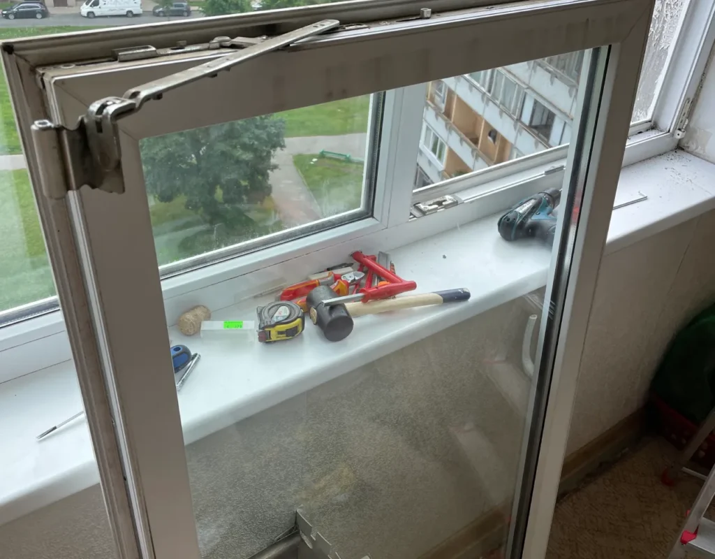 Full window repair service in a multi-storey building.