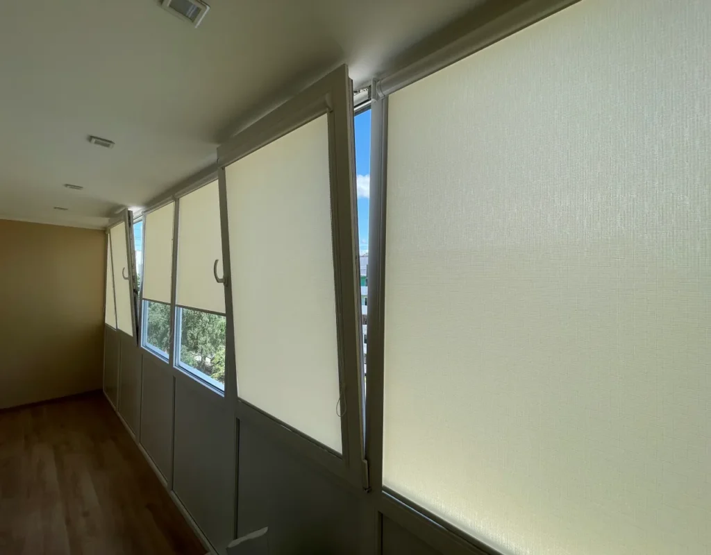 Double-glazing replacement with roller blinds installation in a commercial building